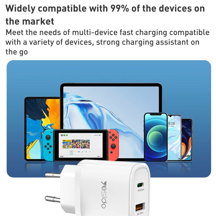Yesido YC47 USB-C / Type-C + USB Travel Charger with 1m USB-C / Type-C to 8 Pin Cable, EU Plug (White) - USB Charger by Yesido | Online Shopping UK | buy2fix