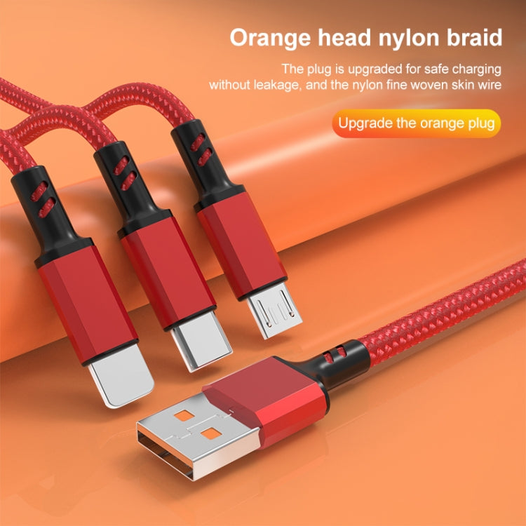 Orange Plug 3A 3 in 1 USB to Type-C / 8 Pin / Micro USB Fast Charging Cable, Cable Length: 1.2m(Blue) - Multifunction Cable by buy2fix | Online Shopping UK | buy2fix