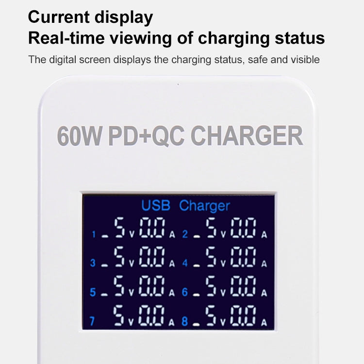 A8T 60W 8 Ports USB + QC3.0 + PD Type-C Smart Charging Station with Digital Display AC100-240V, US Plug - Multifunction Charger by buy2fix | Online Shopping UK | buy2fix