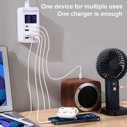 A8T 60W 8 Ports USB + QC3.0 + PD Type-C Smart Charging Station with Digital Display AC100-240V, UK Plug - Multifunction Charger by buy2fix | Online Shopping UK | buy2fix