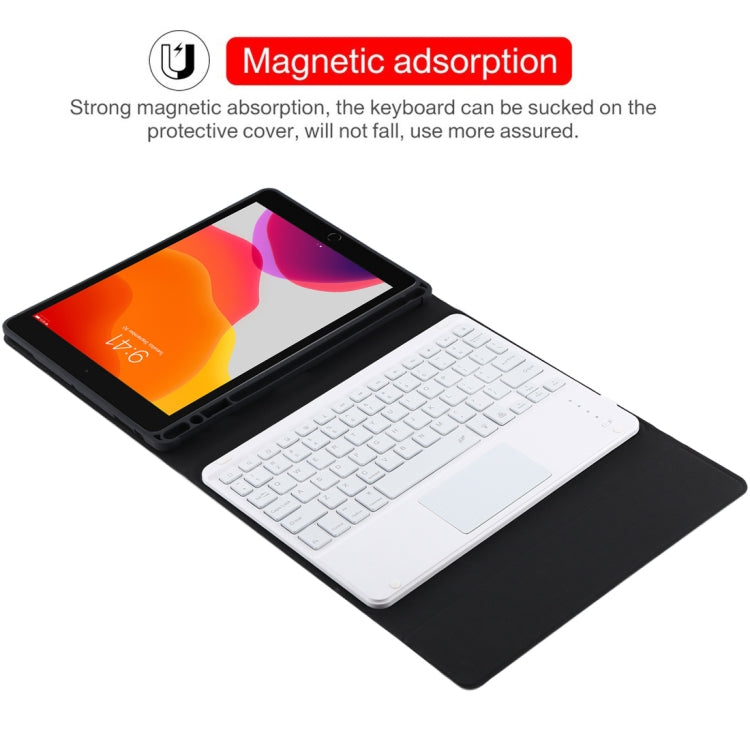 TG-102BCS Detachable Bluetooth White Keyboard + Microfiber Leather Tablet Case for iPad 10.2 inch / iPad Air (2019), with Touch Pad & Backlight & Pen Slot & Holder (Black) - For iPad Air by buy2fix | Online Shopping UK | buy2fix