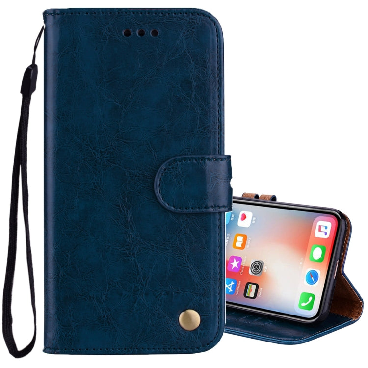 For iPhone X / XS Business Style Oil Wax Texture Horizontal Flip Leather Case with Holder & Card Slots & Wallet (Blue) - More iPhone Cases by buy2fix | Online Shopping UK | buy2fix