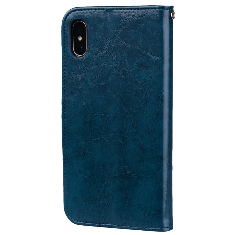 For iPhone X / XS Business Style Oil Wax Texture Horizontal Flip Leather Case with Holder & Card Slots & Wallet (Blue) - More iPhone Cases by buy2fix | Online Shopping UK | buy2fix