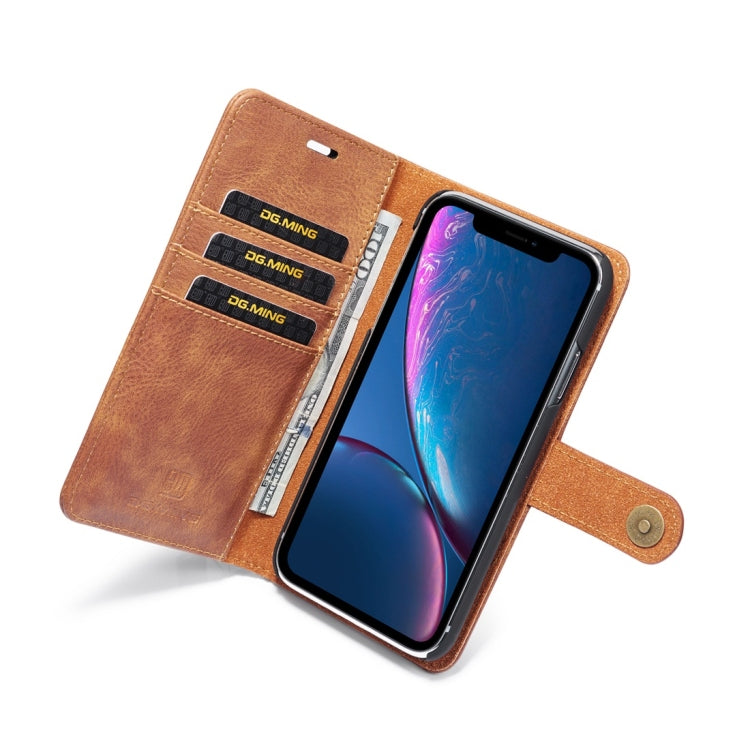 For iPhone XR DG.MING Crazy Horse Texture Flip Detachable Magnetic Leather Case with Holder & Card Slots & Wallet (Brown) - More iPhone Cases by DG.MING | Online Shopping UK | buy2fix