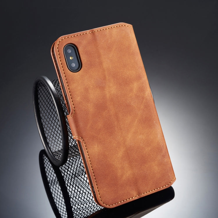 For iPhone X / XS DG.MING Retro Oil Side Horizontal Flip Case with Holder & Card Slots & Wallet (Brown) - More iPhone Cases by DG.MING | Online Shopping UK | buy2fix