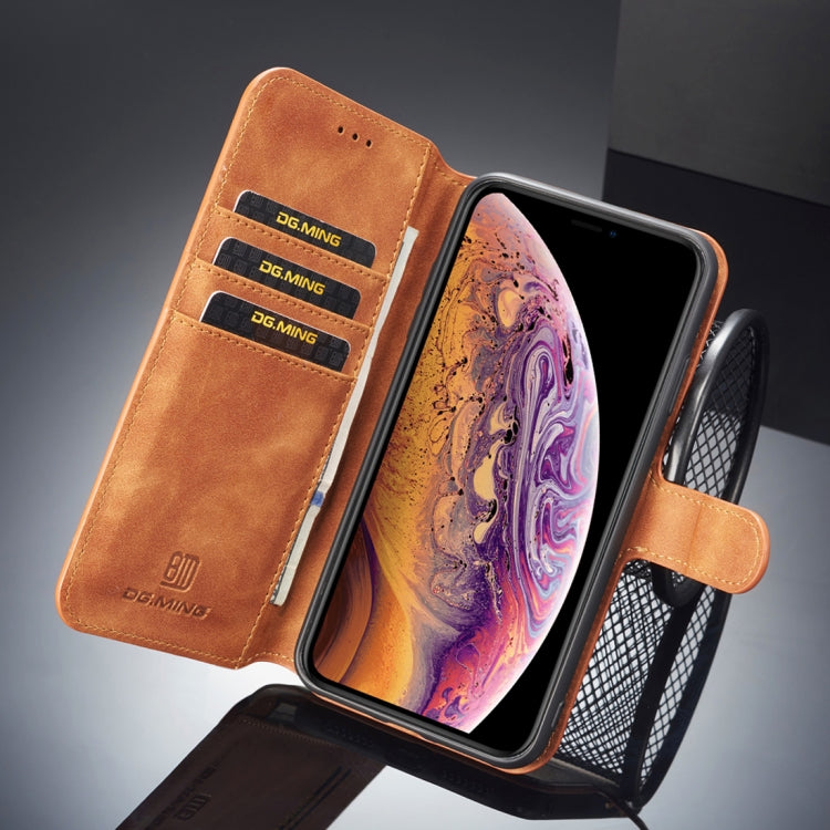 For iPhone X / XS DG.MING Retro Oil Side Horizontal Flip Case with Holder & Card Slots & Wallet (Brown) - More iPhone Cases by DG.MING | Online Shopping UK | buy2fix