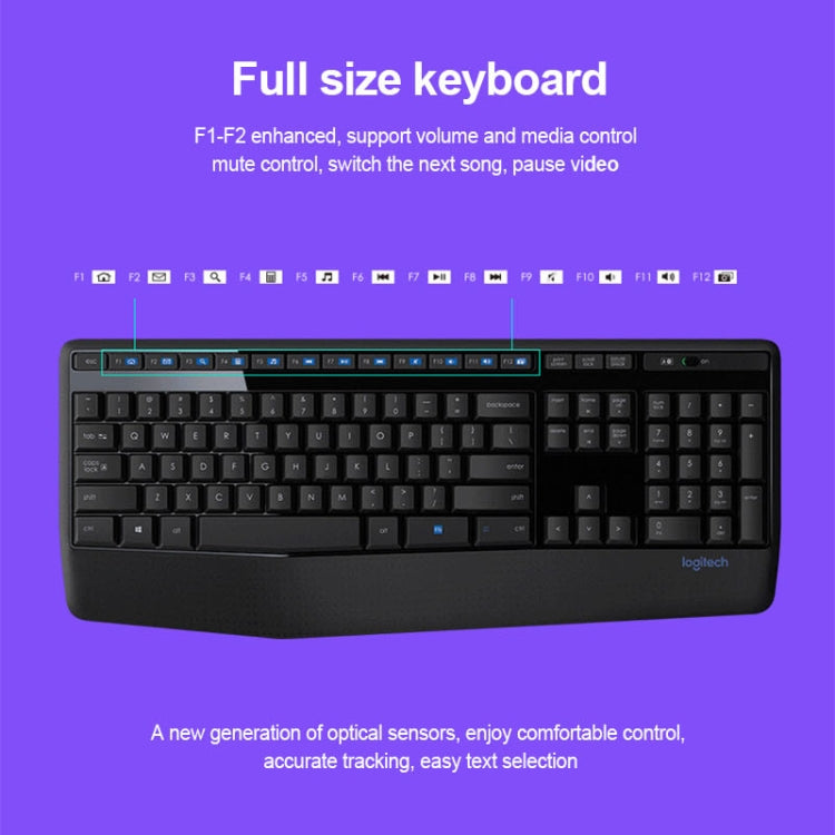 Logitech MK345 Wireless Full-size Keyboard + 2.4GHz 1000DPI Wireless Optical Mouse Set with Nano Receiver(Black) - Wireless Keyboard by Logitech | Online Shopping UK | buy2fix