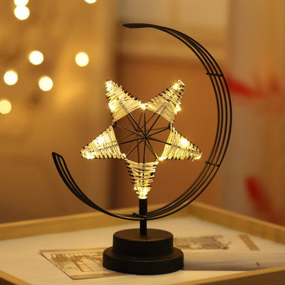 Star Moon Shape Iron Night Light Decorative Light, USB Version (Black) - Night Lights by buy2fix | Online Shopping UK | buy2fix