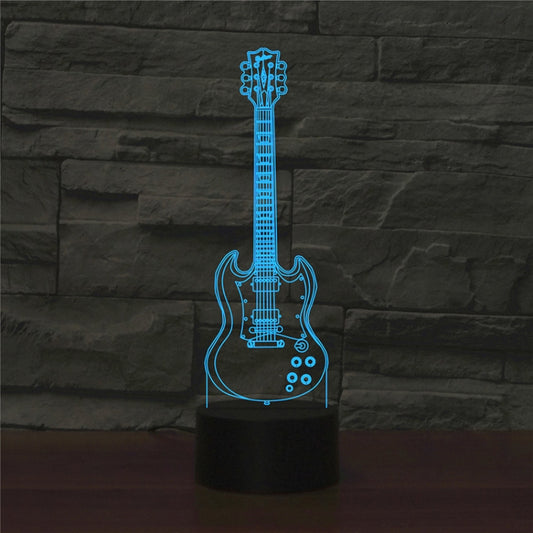 Five-string Guitar Shape 3D Colorful LED Vision Light Table Lamp, USB & Battery Version - Novelty Lighting by buy2fix | Online Shopping UK | buy2fix