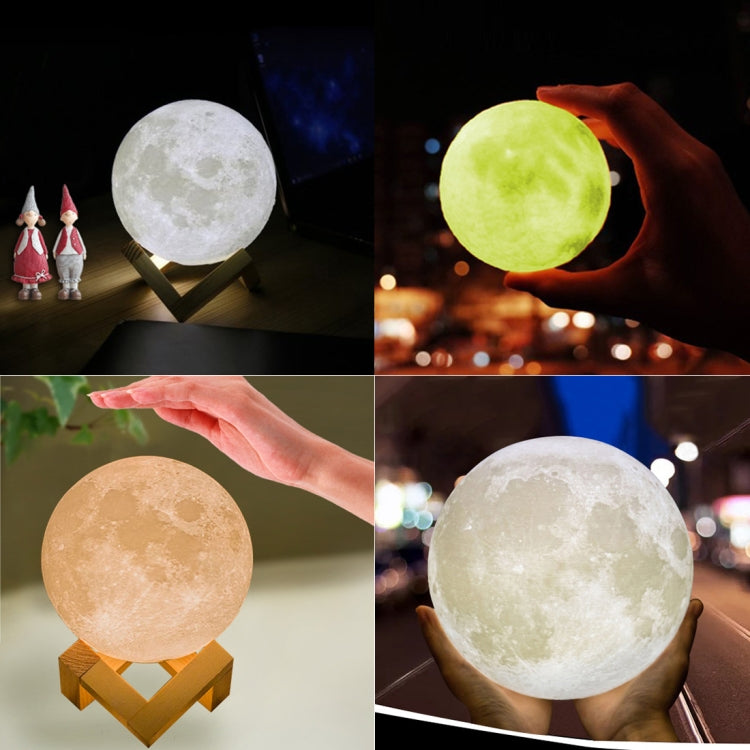 8cm Touch Control 3D Print Moon Lamp, USB Charging 7-color Changing LED Energy-saving Night Light with Wooden Holder Base - Night Lights by buy2fix | Online Shopping UK | buy2fix