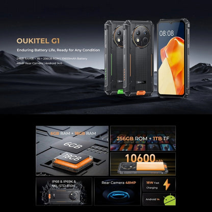 [HK Warehouse] Oukitel G1 Rugged Phone, 6GB+256GB, Fingerprint Identification, 6.52 inch Android 14 T606 Octa Core, NFC, OTG, Network: 4G (Green) - Other by OUKITEL | Online Shopping UK | buy2fix