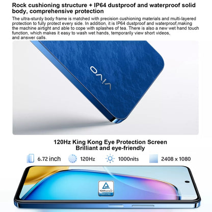 vivo Y200i, Dual Back Cameras, 12GB+256GB, Face ID Screen Fingerprint Identification, 6.72 inch Android 14.0 OriginOS 4 Snapdragon 4 Gen 2 Octa Core 2.2GHz, OTG, Network: 5G, Support Google Play (Blue) - vivo by vivo | Online Shopping UK | buy2fix