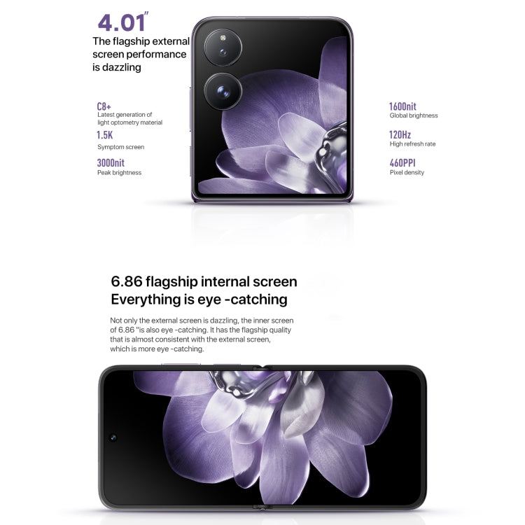 Xiaomi MIX Flip, 12GB+256GB, 6.86 inch + 4.01 inch Xiaomi HyperOS Snapdragon 8 Gen 3 Octa Core 4nm up to 3.3GHz, NFC, Network: 5G (Phantom Purple) - Xiaomi MI by Xiaomi | Online Shopping UK | buy2fix