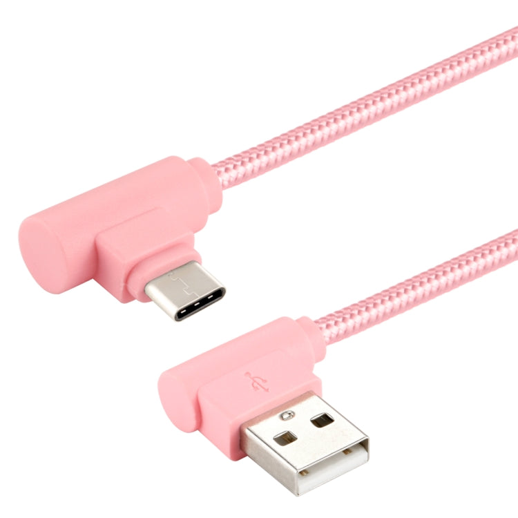 25cm USB to USB-C / Type-C Nylon Weave Style Double Elbow Charging Cable(Pink) - USB-C & Type-C Cable by buy2fix | Online Shopping UK | buy2fix