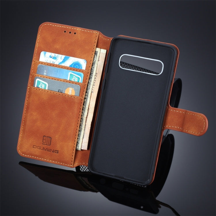 DG.MING Retro Oil Side Horizontal Flip Case for Galaxy S10 Plus, with Holder & Card Slots & Wallet(Brown) - Galaxy Phone Cases by DG.MING | Online Shopping UK | buy2fix