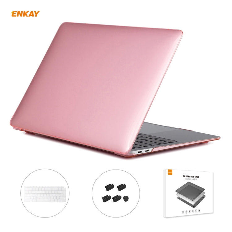 For MacBook Air 13.3 inch A1932 2018 ENKAY 3 in 1 Crystal Laptop Protective Case and EU Version TPU Keyboard Film and Anti-dust Plugs Set(Pink) - MacBook Air Cases by ENKAY | Online Shopping UK | buy2fix