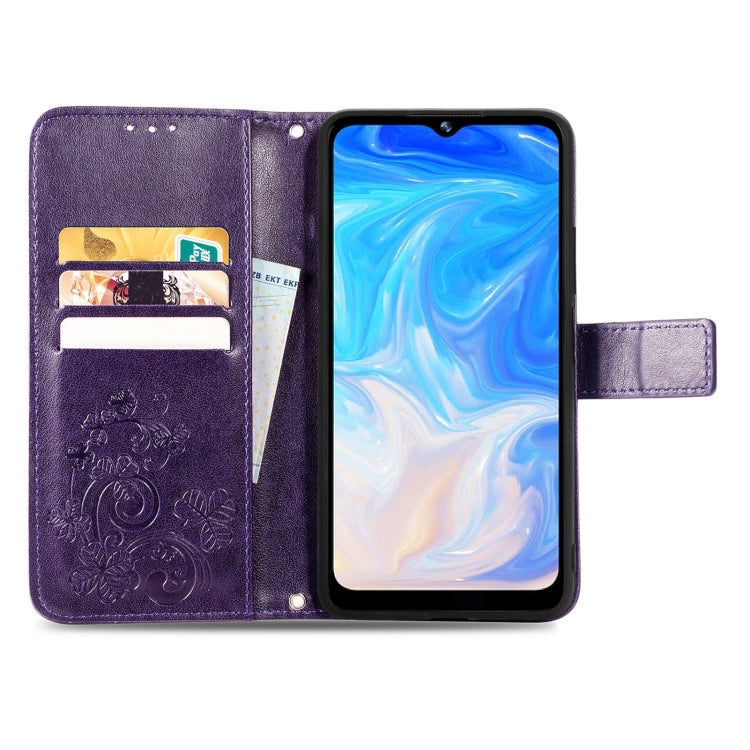 For DOOGEE N40 Pro Four-leaf Clasp Embossed Leather Case with Lanyard & Card Slot & Wallet & Holder(Purple) - More Brand by buy2fix | Online Shopping UK | buy2fix