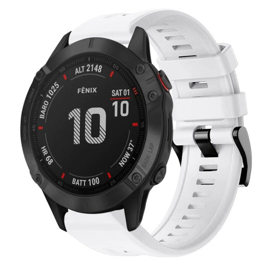 For Garmin Fenix 6 Pro GPS Metal Buckle Solid Color Silicone Watch Band(White) - Watch Bands by buy2fix | Online Shopping UK | buy2fix