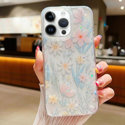 For iPhone 16 Pro Fresh Small Floral Epoxy TPU Phone Case(D03 Floral Pink) - iPhone 16 Pro Cases by buy2fix | Online Shopping UK | buy2fix