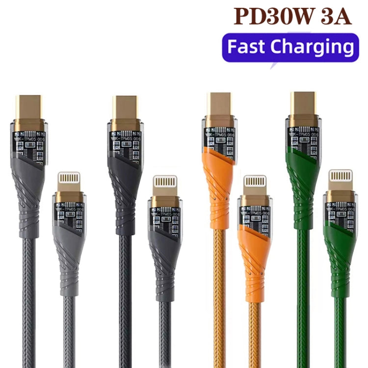 PD30W USB-C / Type-C to 8 Pin Transparent 3A Fast Charging Data Cable, Length: 1m(Grey) - 2 in 1 Cable by buy2fix | Online Shopping UK | buy2fix