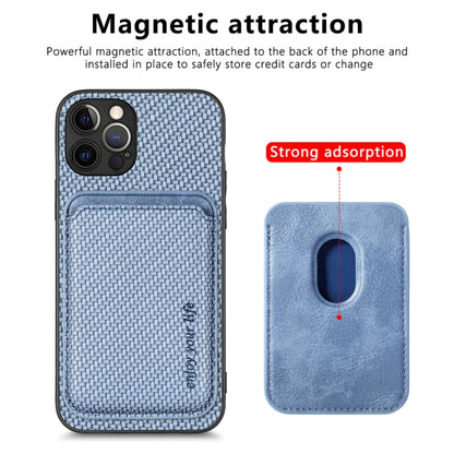 For iPhone 12 Pro Carbon Fiber Leather Card Magsafe Magnetic Phone Case(Blue) - iPhone 12 / 12 Pro Cases by buy2fix | Online Shopping UK | buy2fix