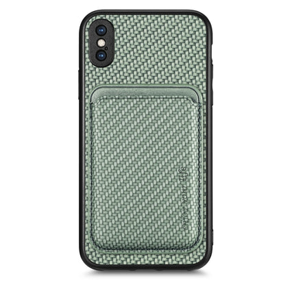 For iPhone XS Max Carbon Fiber Leather Card Magsafe Magnetic Phone Case(Green) - More iPhone Cases by buy2fix | Online Shopping UK | buy2fix