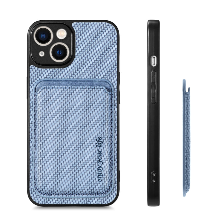 For iPhone 14 Carbon Fiber Leather Card Magsafe Magnetic Phone Case(Blue) - iPhone 14 Cases by buy2fix | Online Shopping UK | buy2fix