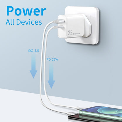 NORTHJO NOPD2502 PD 25W USB-C/Type-C + QC 3.0 USB Dual Ports Fast Charger, Plug Type:UK Plug(White) - USB Charger by NORTHJO | Online Shopping UK | buy2fix