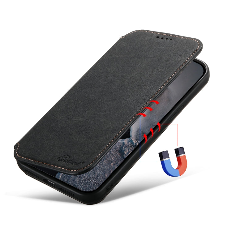For iPhone 14 Plus Suteni J06 Retro Matte Litchi Texture Leather Magnetic Magsafe Phone Case(Black) - iPhone 14 Plus Cases by Suteni | Online Shopping UK | buy2fix