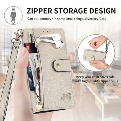 For iPhone 16 Love Zipper Lanyard Leather Phone Case(Gray) - iPhone 16 Cases by buy2fix | Online Shopping UK | buy2fix