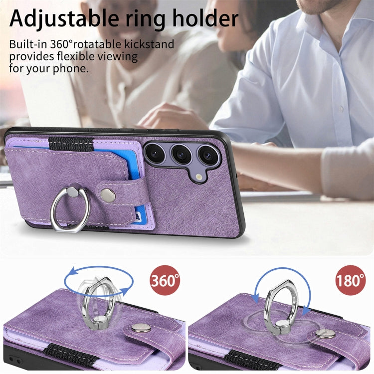 For Samsung Galaxy S25+ 5G Retro Skin-feel Ring Card Wallet Phone Case(Purple) - Galaxy S25+ 5G Cases by buy2fix | Online Shopping UK | buy2fix