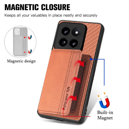 For Xiaomi 14 Pro Carbon Fiber Magnetic Card Bag Phone Case(Brown) - 14 Pro Cases by buy2fix | Online Shopping UK | buy2fix