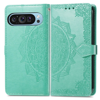 For Google Pixel 9 Mandala Flower Embossed Leather Phone Case(Green) - Google Cases by buy2fix | Online Shopping UK | buy2fix