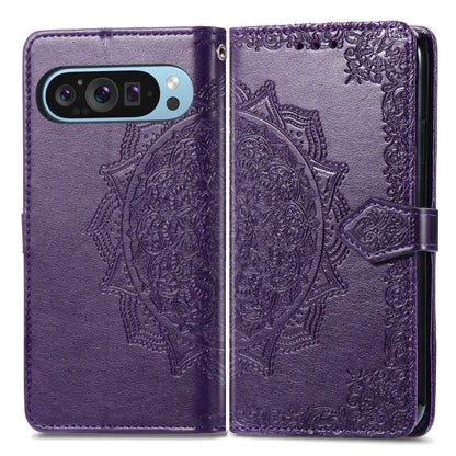 For Google Pixel 9 Mandala Flower Embossed Leather Phone Case(Purple) - Google Cases by buy2fix | Online Shopping UK | buy2fix