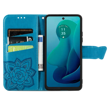 For Motorola Moto G 5G 2024 Butterfly Love Flower Embossed Leather Phone Case(Blue) - Motorola Cases by buy2fix | Online Shopping UK | buy2fix