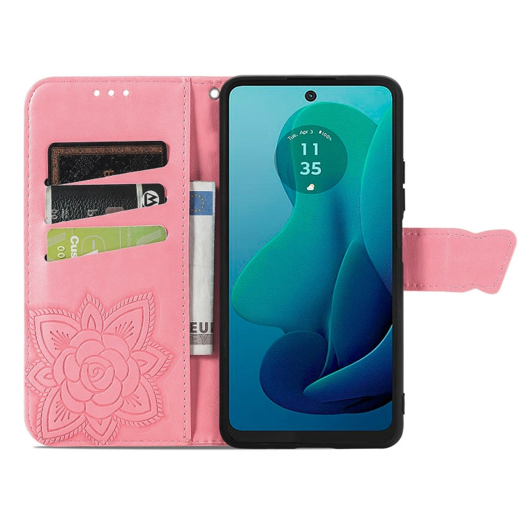 For Motorola Moto G 5G 2024 Butterfly Love Flower Embossed Leather Phone Case(Pink) - Motorola Cases by buy2fix | Online Shopping UK | buy2fix