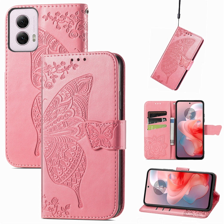 For Motorola Moto G Power 2024 Butterfly Love Flower Embossed Leather Phone Case(Pink) - Motorola Cases by buy2fix | Online Shopping UK | buy2fix