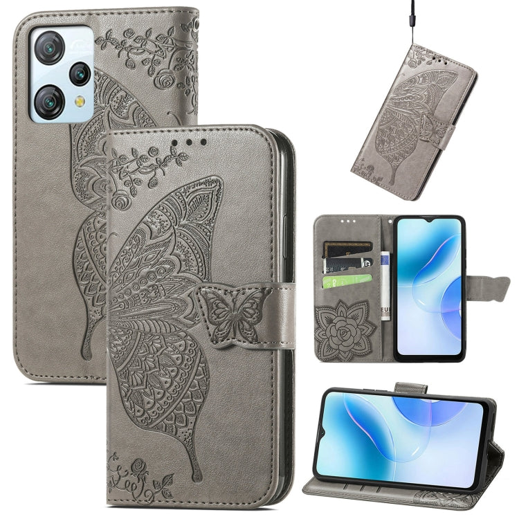 For Blackview A53 Butterfly Love Flower Embossed Leather Phone Case(Gray) - More Brand by buy2fix | Online Shopping UK | buy2fix