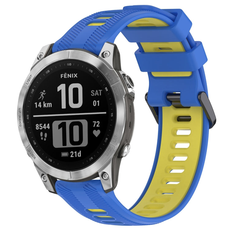 For Garmin Fenix 7 Sports Two-Color Silicone Watch Band(Blue+Yellow) - Watch Bands by buy2fix | Online Shopping UK | buy2fix