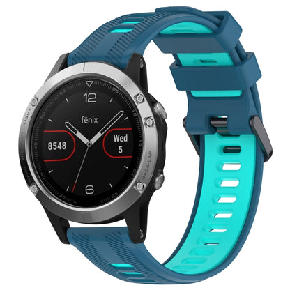 For Garmin Fenix 5 Sports Two-Color Silicone Watch Band(Blue+Teal) - Watch Bands by buy2fix | Online Shopping UK | buy2fix