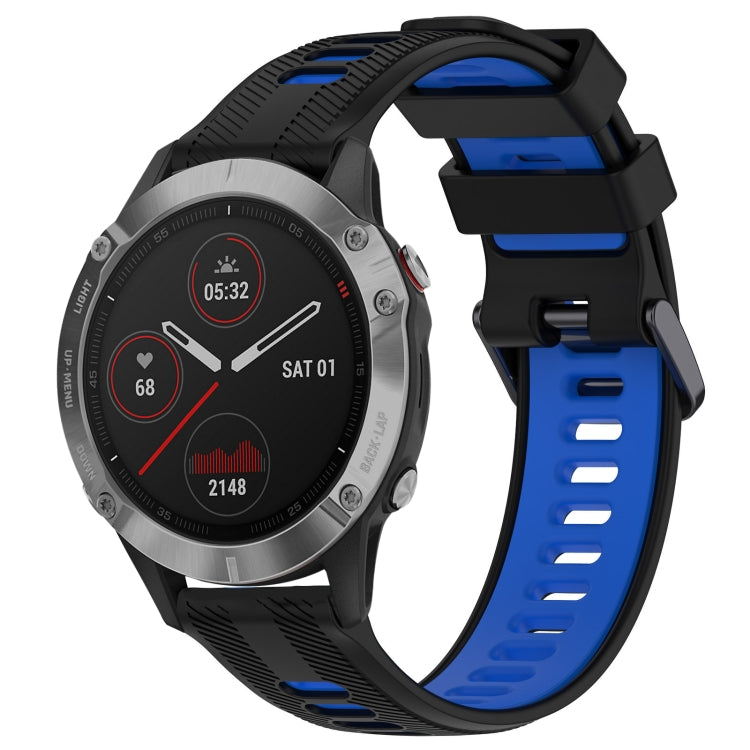 For Garmin Fenix 6 Solar Sports Two-Color Silicone Watch Band(Black+Blue) - Watch Bands by buy2fix | Online Shopping UK | buy2fix