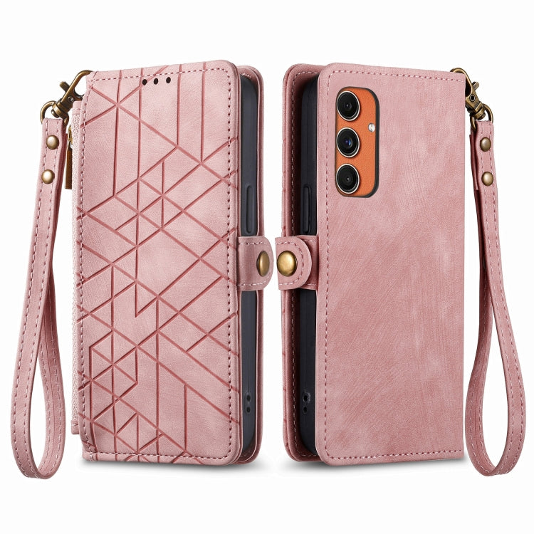 For Samsung Galaxy C55 Geometric Zipper Wallet Side Buckle Leather Phone Case(Pink) - Galaxy Phone Cases by buy2fix | Online Shopping UK | buy2fix