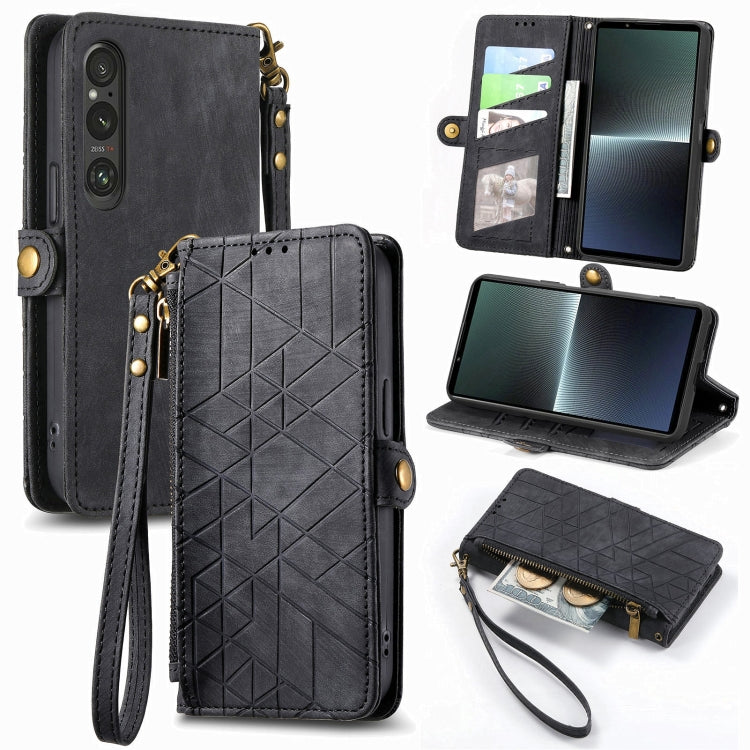 For Sony Xperia 10 III Geometric Zipper Wallet Side Buckle Leather Phone Case(Black) - Sony Cases by buy2fix | Online Shopping UK | buy2fix