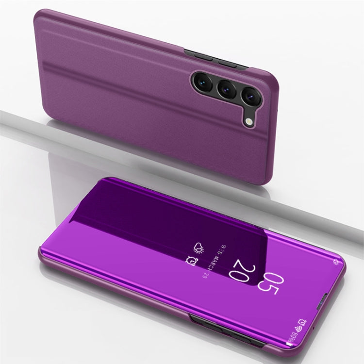 For Samsung Galaxy S24+ 5G Plated Mirror Horizontal Flip Leather Phone Case with Holder(Purple) - Galaxy S24+ 5G Cases by buy2fix | Online Shopping UK | buy2fix