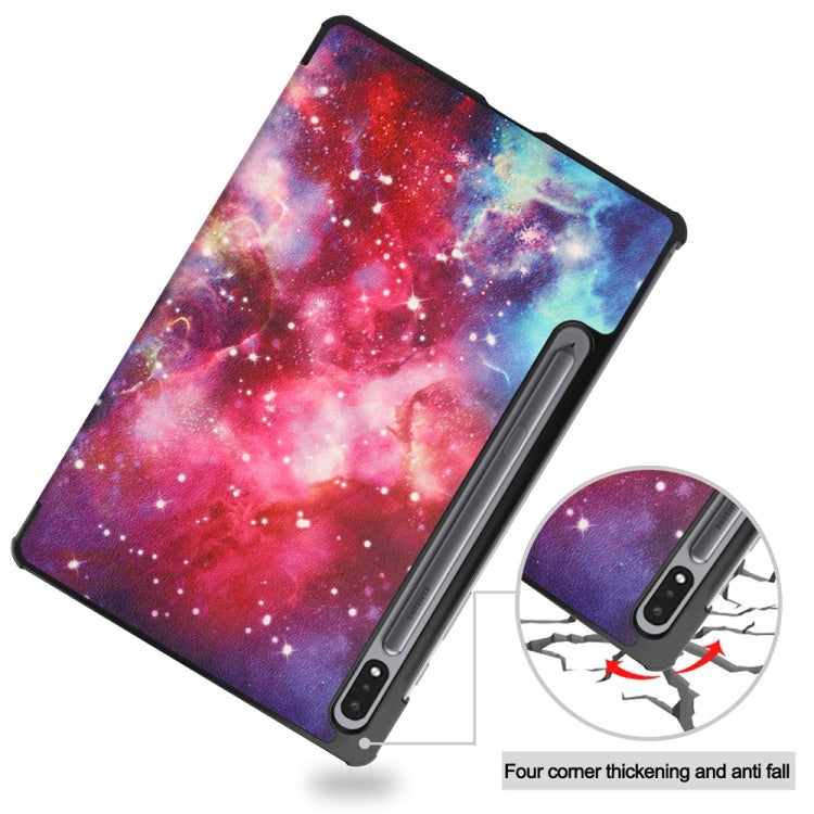 For Samsung Galaxy Tab S9 JUNSUNMAY Custer Painted 3-Fold Stand Leather Smart Tablet Case(Galaxy) - Galaxy Tab S9 Cases by JUNSUNMAY | Online Shopping UK | buy2fix