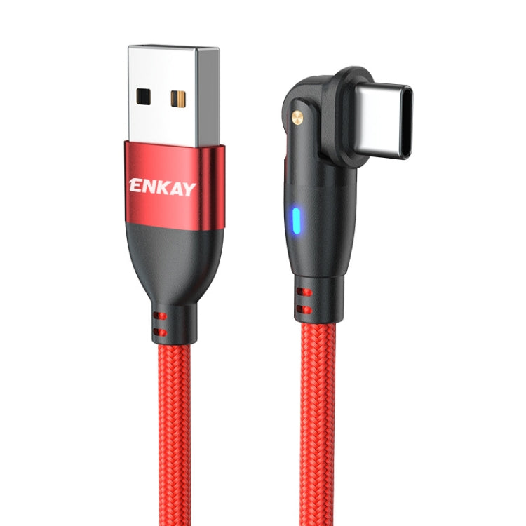 ENKAY 180 Degrees Rotating USB to Type-C 3A Fast Charging Data Cable with LED Light, Length:1m(Red) - USB-C & Type-C Cable by ENKAY | Online Shopping UK | buy2fix