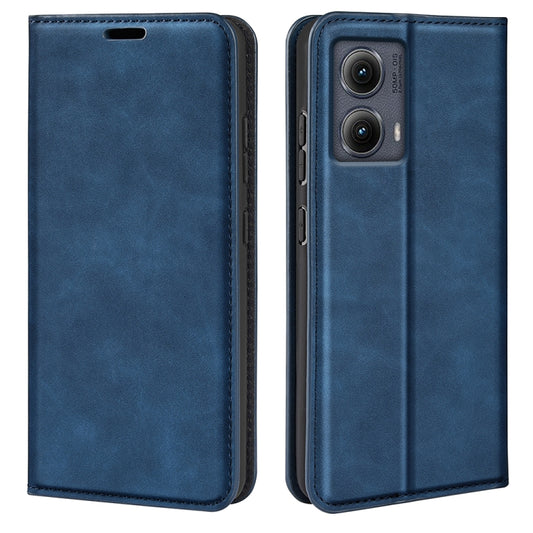 For Motorola Edge 5G 2024 Retro-skin Magnetic Suction Leather Phone Case(Dark Blue) - Motorola Cases by buy2fix | Online Shopping UK | buy2fix