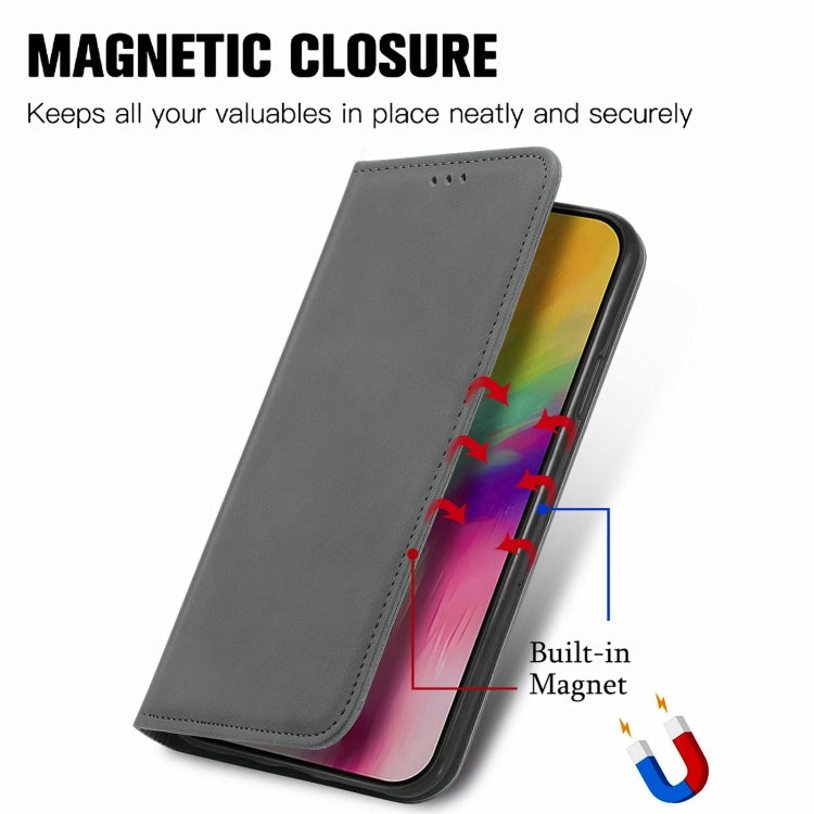 For iPhone 16 Plus Retro Skin Feel Magnetic Flip Leather Phone Case(Gray) - iPhone 16 Plus Cases by buy2fix | Online Shopping UK | buy2fix