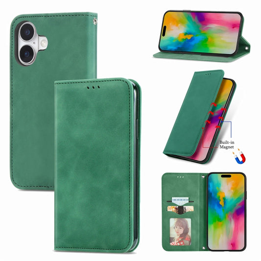 For iPhone 16 Retro Skin Feel Magnetic Flip Leather Phone Case(Green) - iPhone 16 Cases by buy2fix | Online Shopping UK | buy2fix