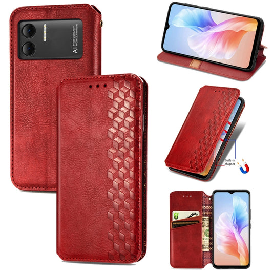 For DOOGEE X98 Pro / X98 Cubic Grid Pressed Magnetic Leather Phone Case(Red) - Doogee Cases by buy2fix | Online Shopping UK | buy2fix